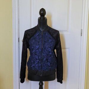 Topshop jacket dark blue black jacquard lace coat blazer bomber whimsigoth fairy